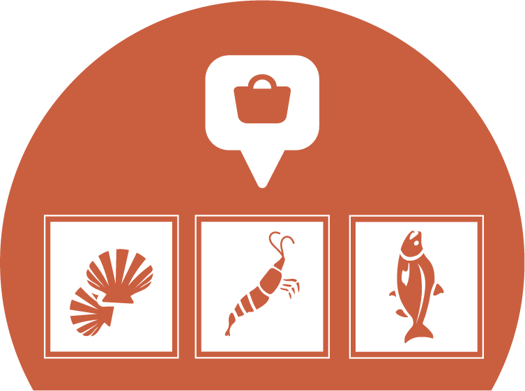 Illustration of seafood products on a digital store